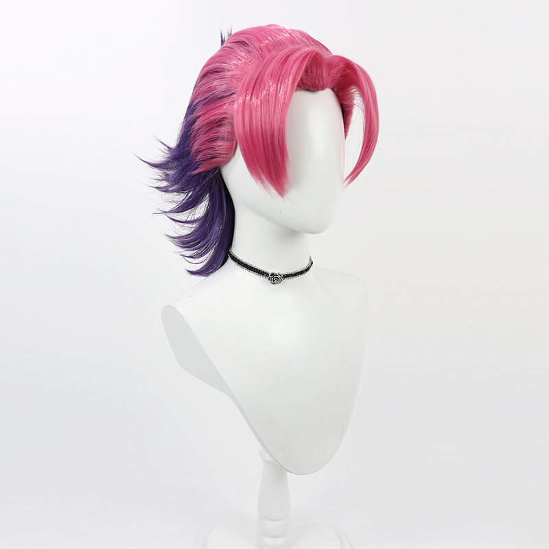 LOL Heartsteel Shieda Kayn Wig Cosplay, rambut sintetis merah muda ungu tahan panas permainan peran Halloween pesta karnaval + topi Wig
