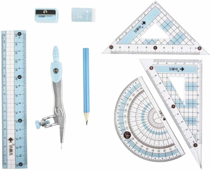 8 buah/Set Set penggaris kompas pensil Set geometri matematika gambar siswa alat tulis untuk anak laki-laki perempuan hadiah perlengkapan sekolah