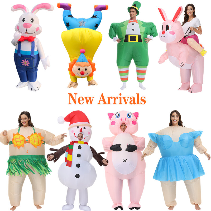 New Inflatable Cosplay Costumes for Adult Man Woman Halloween Party Rabbit Clown Mascot Costume Christmas Snowman Suit