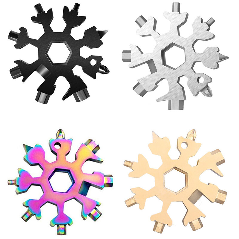Snowflake Spanner Keyring, Hex, multifunções, ao ar livre, chave de caminhada, chaveiro, bolso, multiuso, Bike Riding, ferramentas portáteis, 18in 1
