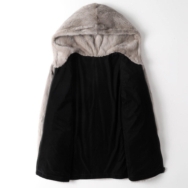 Tcyeek Jaket Bulu Asli Kualitas Tinggi Pakaian Pria Mantel Bulu Cerpelai Hangat Musim Dingin Mantel Bulu Alami Pria Pakaian Kasual Parka LM