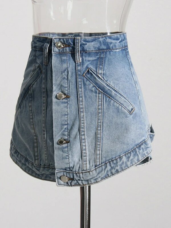 ROMISS-Short en jean amincissant à fermeture éclair épissée pour femme, taille haute, patchwork, bouton, jupes sexy, mode féminine, nouveau