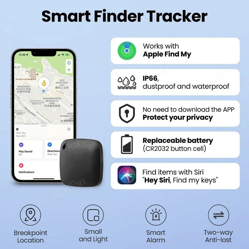 Compatível com Bluetooth Pet GPS Tracker, Tag inteligente, Mini Anti-Loss Tracking Device para Wallet Kid Dog, Key Finder, apenas IOS Find My App