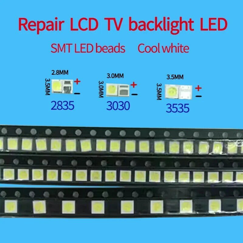 Perles de lampe de rétroéclairage LED, lumière blanche froide, couramment utilisée, réparation TV LCD, 1W, 3V, 6V, 500, 3030, 3535, lot de 2835 pièces