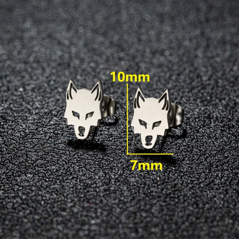 Shuangshuo 10pcs/lot Stainless Steel Earrings Punk Fashion Teen Wolf Stud Earrings Wolf Head Lone Wolf Art Wolf Jewelry Gift