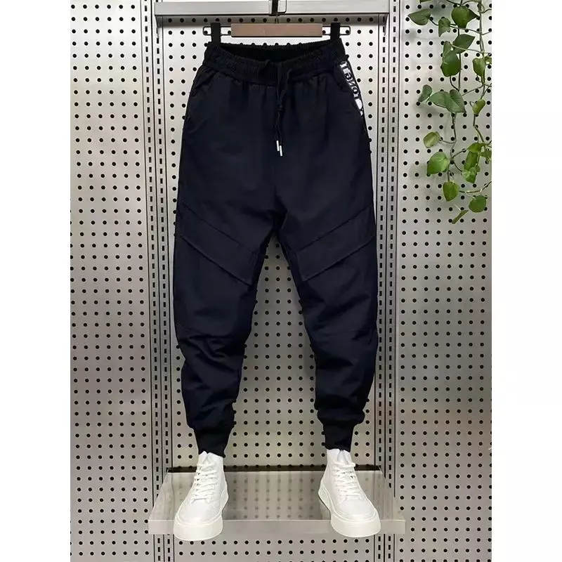 Calça de algodão cargueiro masculina, bolsos grandes, calça térmica masculina, tendência de inverno, calça, 2023