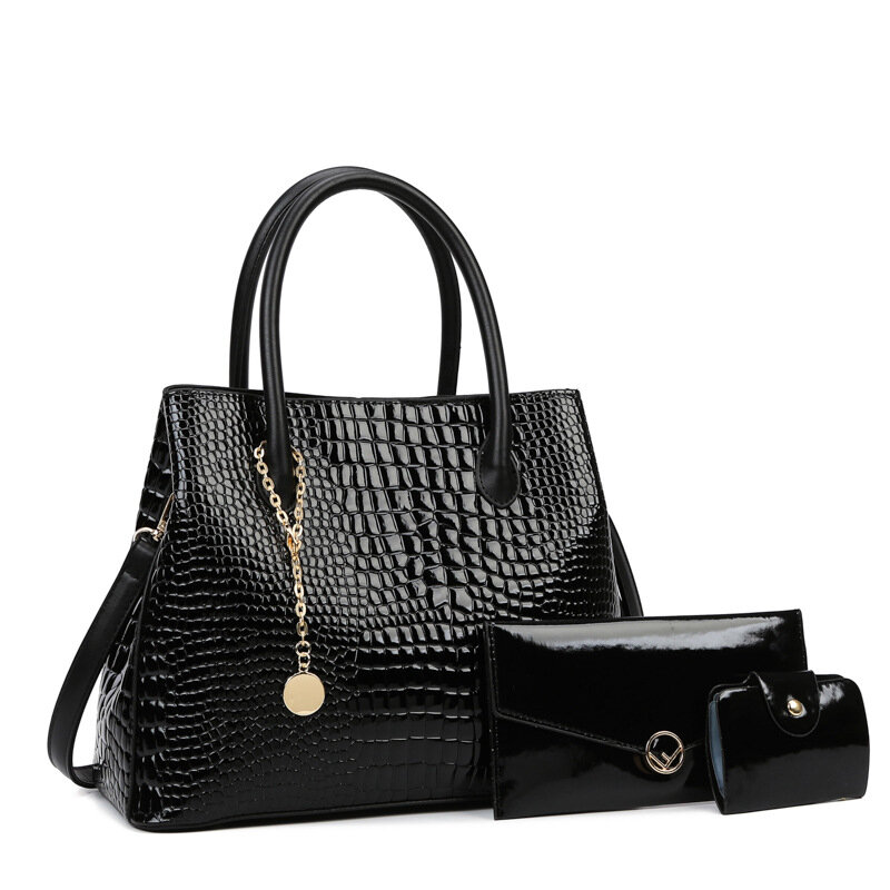 European and American Women's Bag Fashion New Crocodile Pattern Three Piece Cover Mother Bag Retro One Shoulder Handheld Straddl