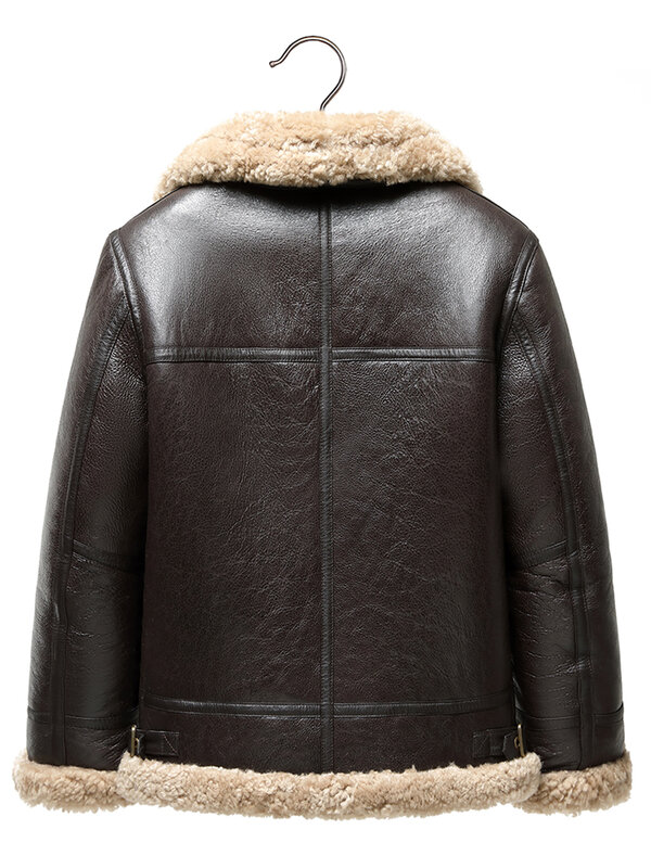 Abrigo Original de piel de oveja y lana para hombre, chaqueta de piel auténtica con solapa corta, ropa de invierno, novedad de 2023