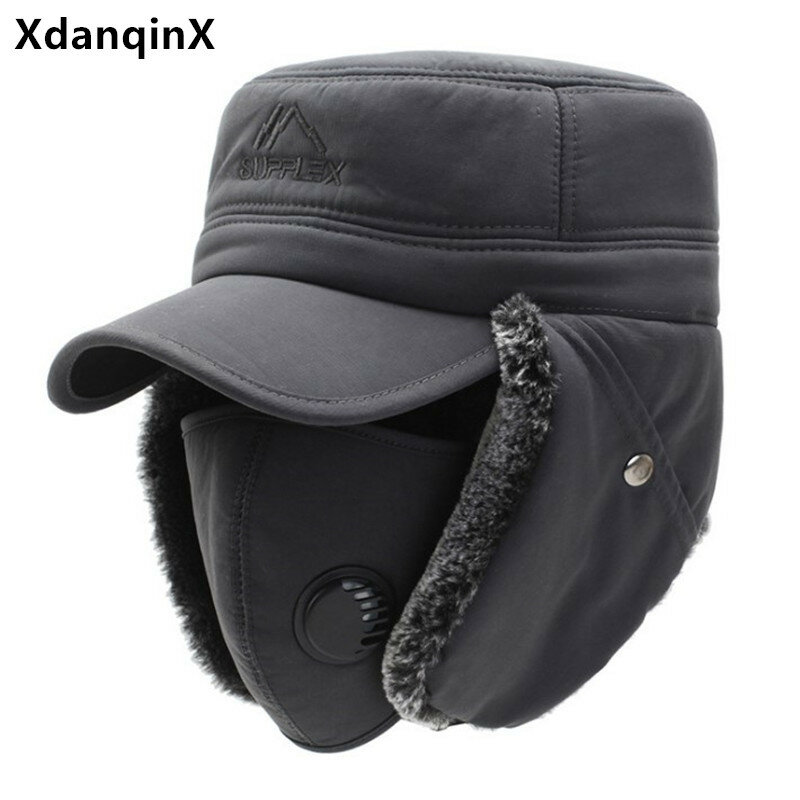 Gratis Ongkir ฤดูหนาว Warm Bomber หมวกสำหรับผู้ชายและผู้หญิงหมวก Plush Thickening หลักฐานเย็น Earmuffs หมวกรถบรรทุกหมวก