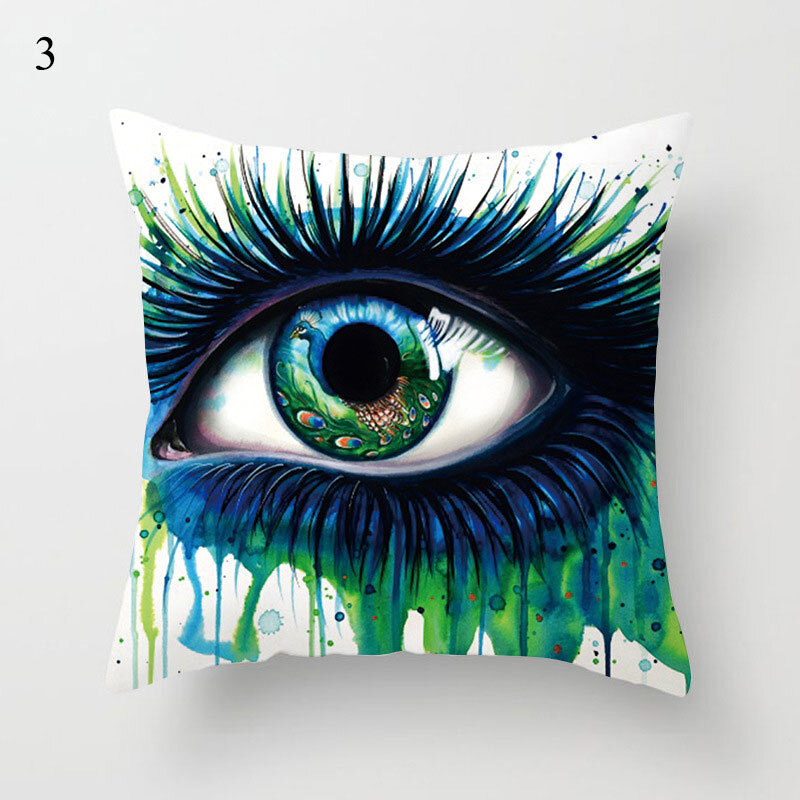 Housse de coussin de série verte, taie d'oreiller abstraite à géométrie des yeux, décoration de canapé, de maison
