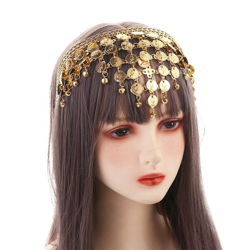 Collana braccialetto perline danza indiana accessori per la testa bohémien accessori per le prestazioni fascia per capelli con diamanti costumi di danza del ventre