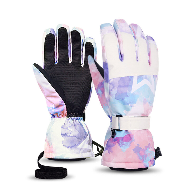 Лыжные перчатки для мужчин и женщин, зимние белые теплые лыжные спортивные перчатки из хлопка с пятью пальцами для сенсорного экрана