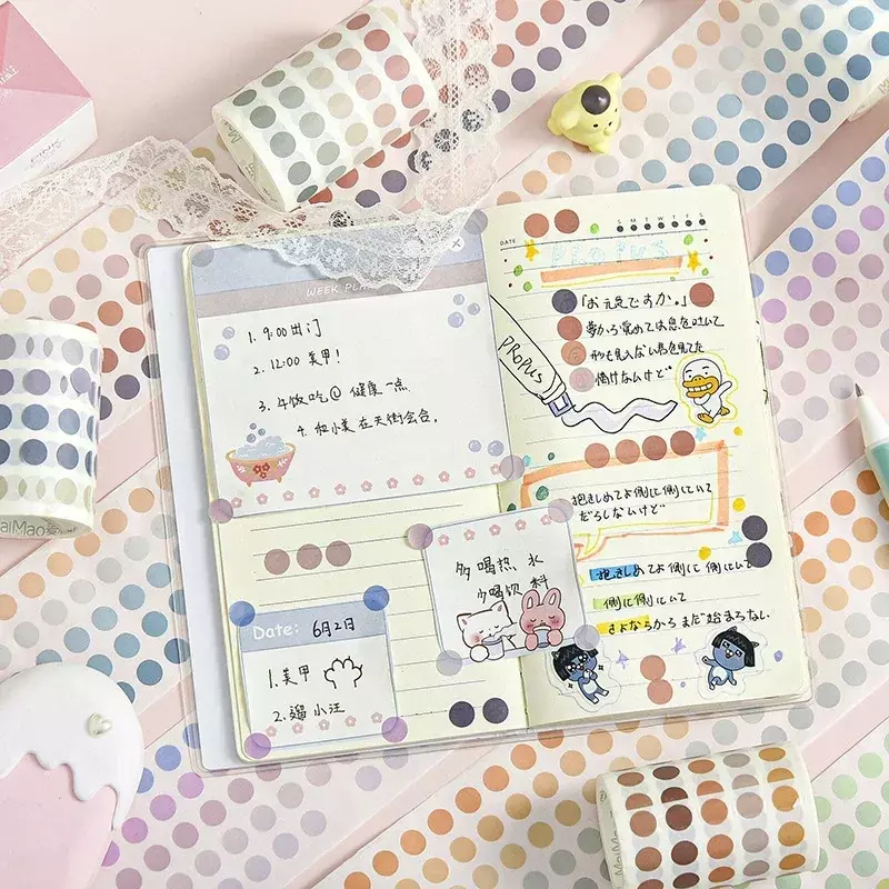 Kawaii Colorful Dot Washi Tape adesivi di cancelleria decorazione nastro adesivo per mascheratura materiale scolastico coreano nastro per diario 10 colori