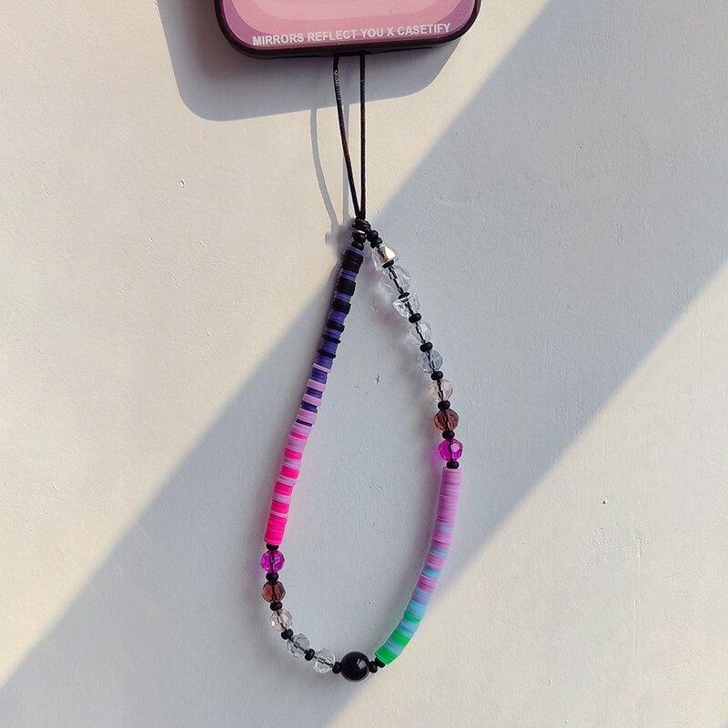 HERLOOK Phone Charm Colorful Heishi Polymer Clay Phone Strap Cellphone Chain Telephone Jewelry Anti-lost Lanyard