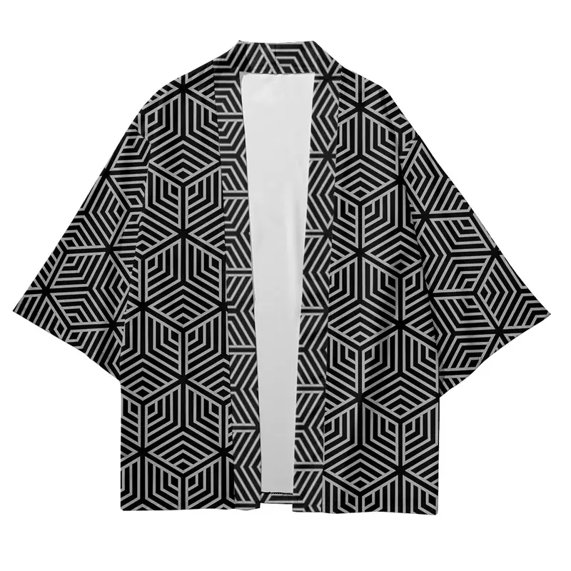 Kimono japonés de playa para hombre y mujer, ropa Haori con patrones geométricos impresos en 3D, moda de verano
