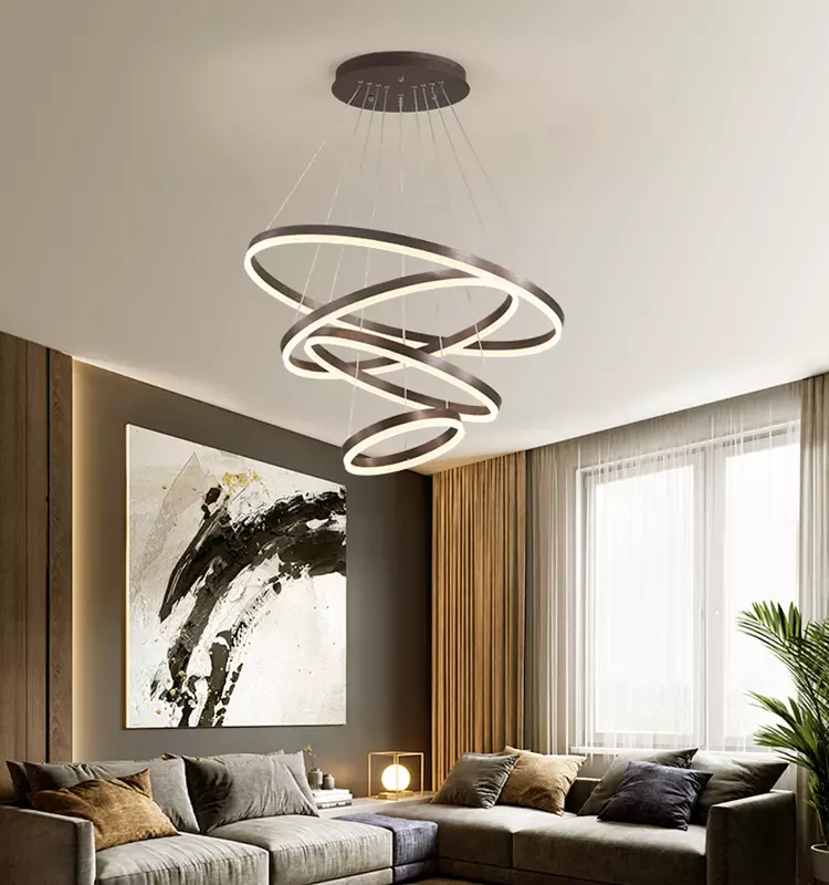 Lámpara colgante moderna con anillos Led, candelabro circular de techo, accesorio de iluminación interior, Loft negro, sala de estar, comedor y cocina