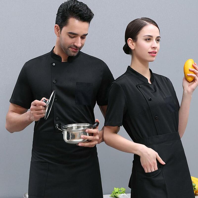 Stylowa jednokolorowa letnia koszula szefa kuchni w restauracji mundur kuchenny z krótkim rękawem Plus rozmiar strój szefa kuchni