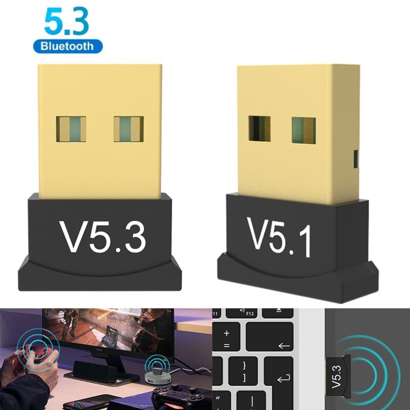Adaptor USB Bluetooth 5.1 5.3 Pemancar Penerima Bluetooth Audio Bluetooth Dongle Adaptor USB Nirkabel untuk Komputer PC Laptop