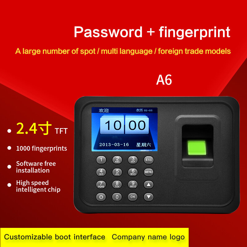2,4 zoll TFT Monitor 1000 Benutzer Biometrische Fingerprint Zeit Teilnahme Maschine Clock Recorder Mitarbeiter Anerkennung Aufnahme Gerät