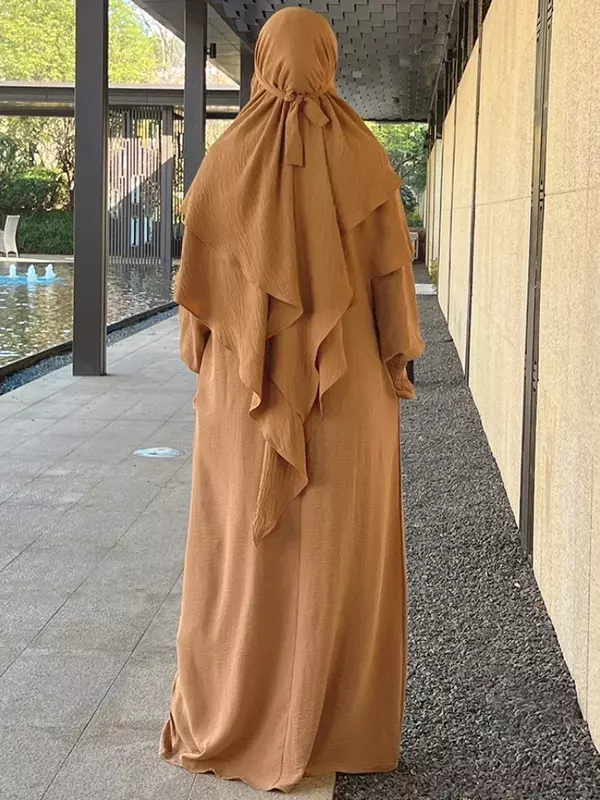 Ramadan Eid ผู้หญิงมุสลิม Jilbab 2ชิ้น Abaya กับ Hijab ยาว Khimar Niqab ชุด Overhead สวดมนต์ชุดอิสลามชุด Djellaba burka
