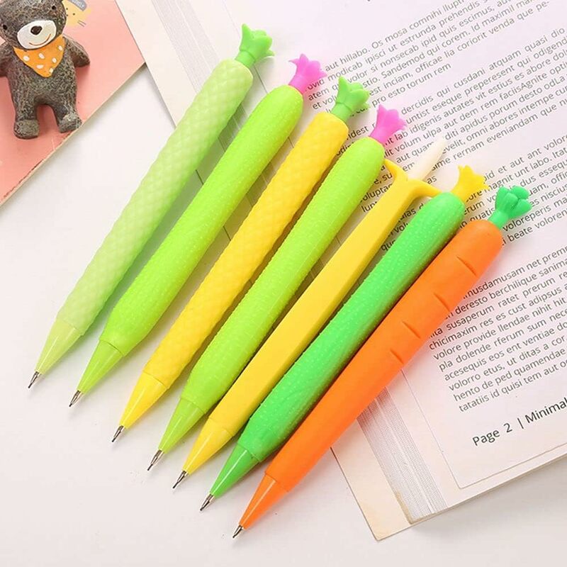60 Pcs Mechanical Pencil Carrot Fruit Cute Writing Supplies Kids Gifts Drawing Students Press Pens Automatic Pencil Stationery