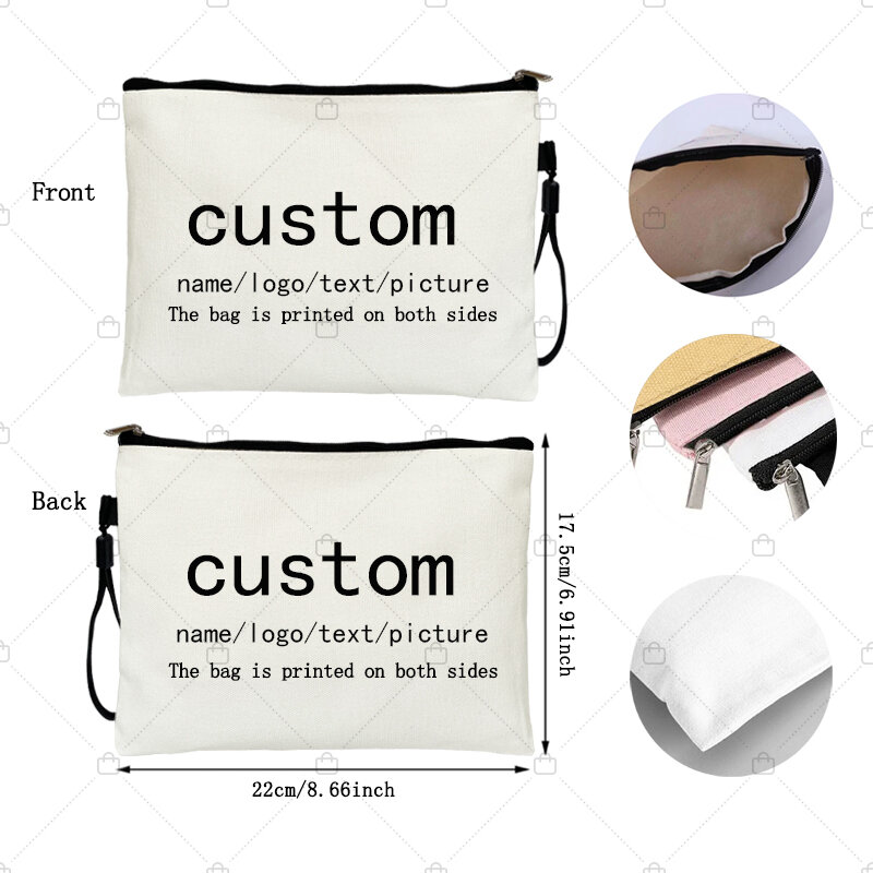 Bolsas de lona personalizadas con nombre, logotipo, texto, imagen, Kit de aseo, regalo de cumpleaños para profesores, bolsa de entrenador de cosméticos, Mini bolsa de maquillaje