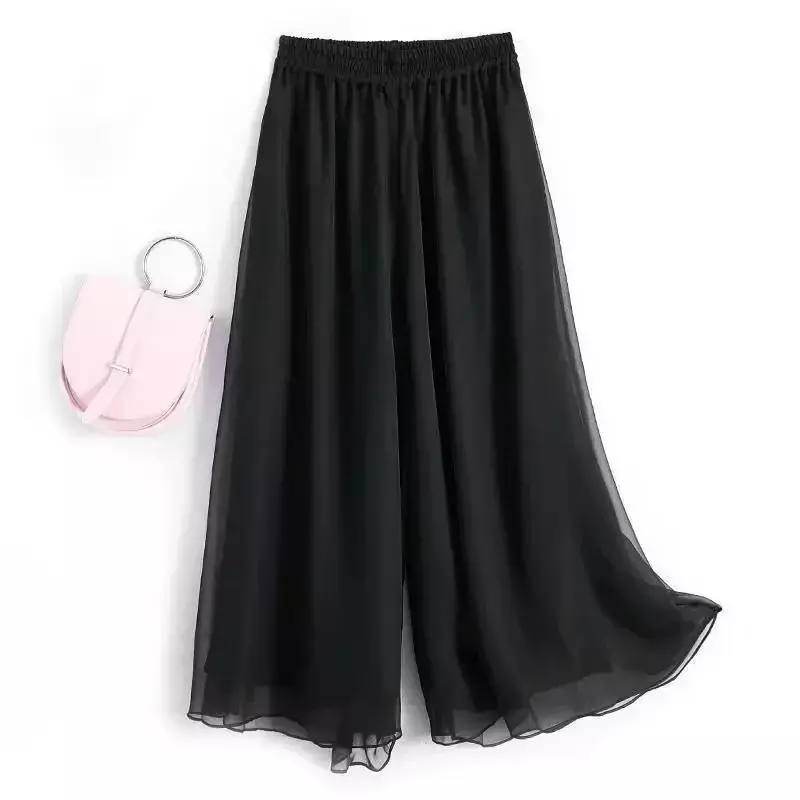 WTEMPO-pantalones de pierna ancha para mujer, pantalón oscilante de doble capa, versátil, de tiro alto, holgado, recortado, de gasa