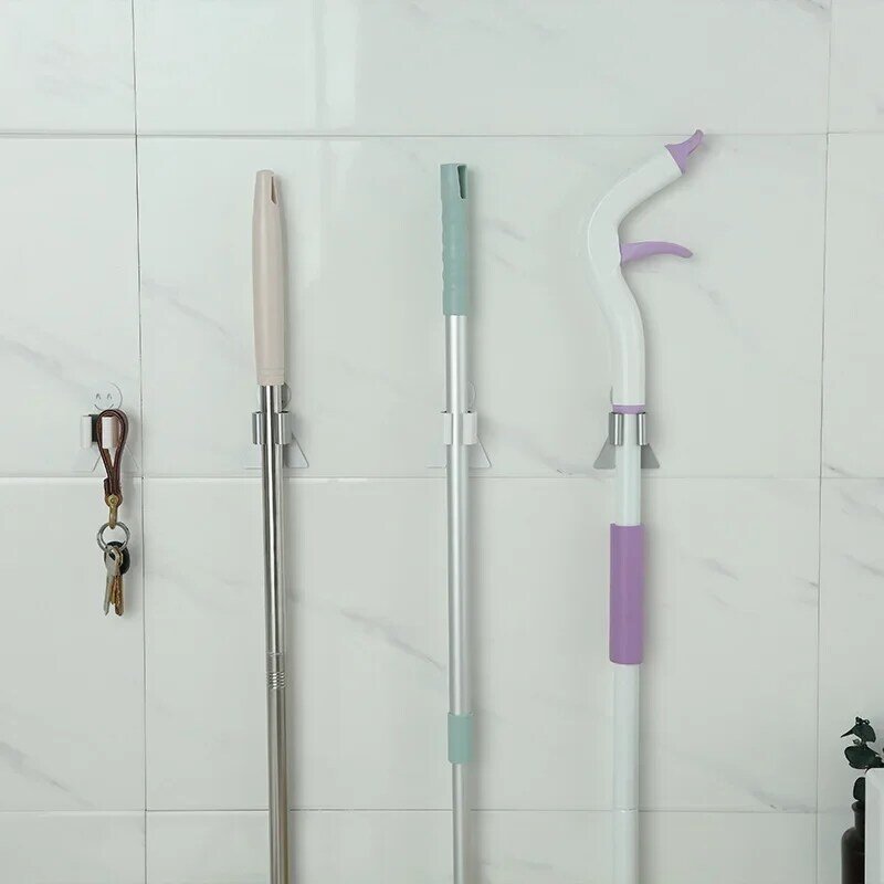 Smile Face Seamless Paste Mop Clip Household Bathroom Toilet Mop Hook Hanger Broom Holder Shower Courtain Hooks