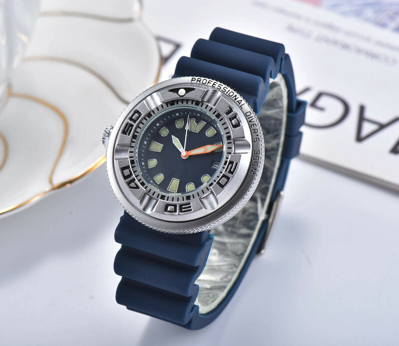 Zegarek do nurkowania sportowy silikonowy zegarek nocny męski zegarek z napędem ekologicznym BN0150 z czarną tarczą kwarcowy