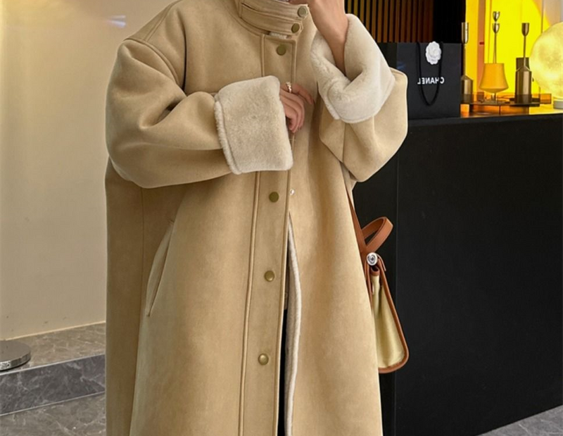 女性用ラムファーオーバーコート,厚くて暖かいコート,ロングジャケット,オートバイ服,秋冬
