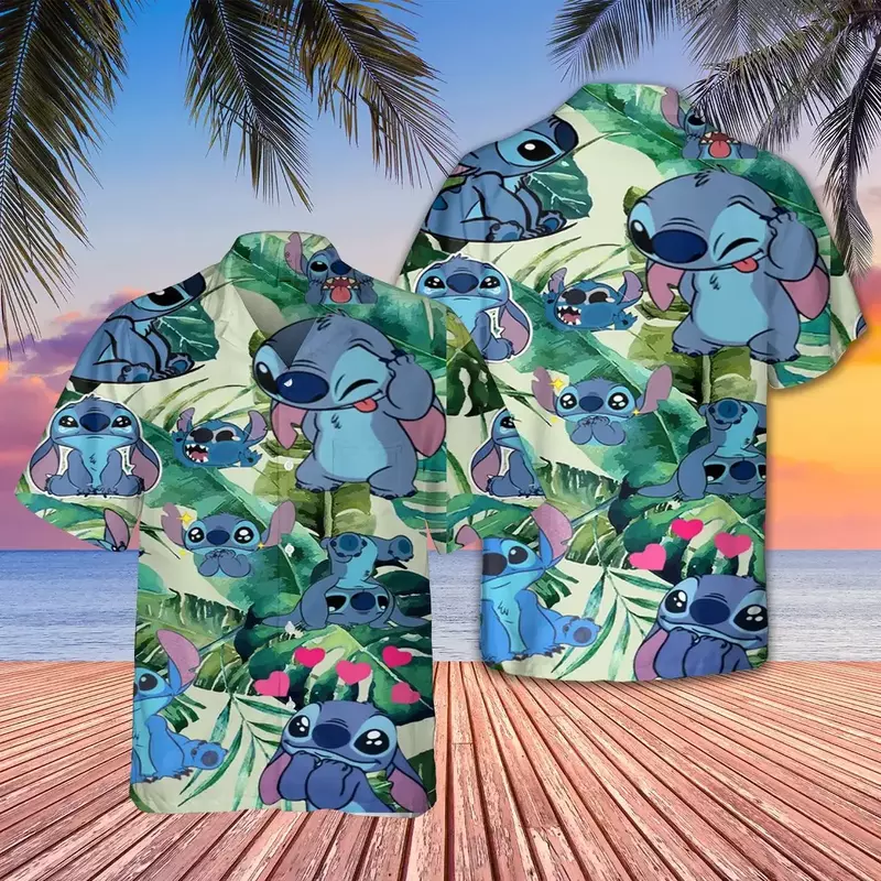 남녀공용 스티치 하와이 해변 셔츠, 디즈니 하와이 셔츠, 빈티지 단추 다운 셔츠, 티셔츠 스티치 하와이 셔츠, 더운 여름