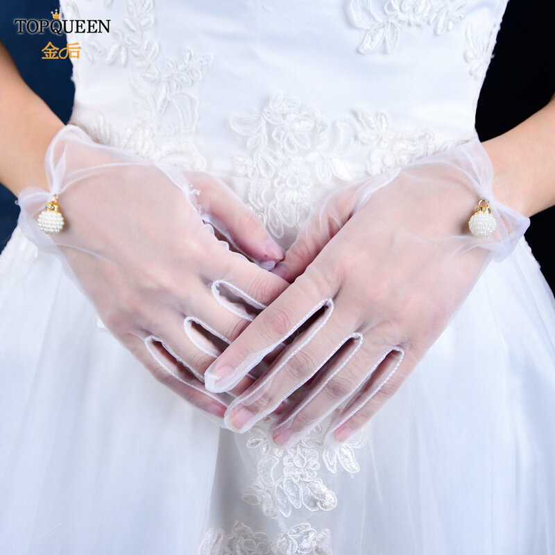 Sarung Tangan Wanita Sarung Tangan Berjari Renda Sarung Tangan Pengantin untuk Aksesori Pesta Pernikahan Sarung Tangan Panjang Pergelangan Tangan Potong Mutiara Ikatan Simpul Putih
