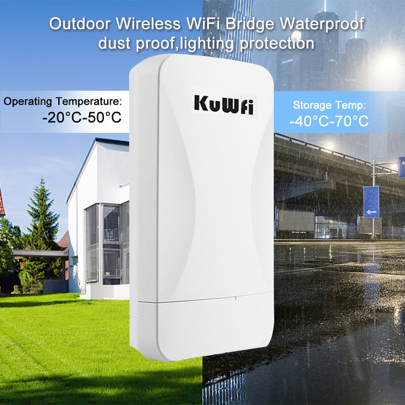 KuWfi jembatan nirkabel luar ruangan, Repeater AP jarak jauh 300Mbps 2.4G sinyal Wi-fi PTP PTMP dengan Port WAN LAN mendukung 24V POE