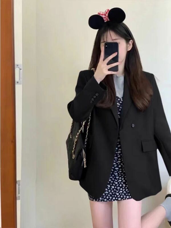 Primavera autunno giacca grigia di qualità superiore donna tuta moda coreana giacca corta oversize abbigliamento donna ufficio capispalla