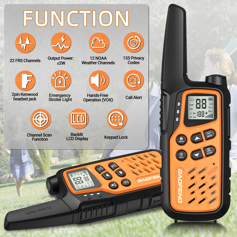 Baofeng-walkie talkie para adultos, rádio em dois sentidos, tipo-c carregador, de longo alcance, para o restaurante, mp25, pmr446, frs, sem bateria, 2pcs