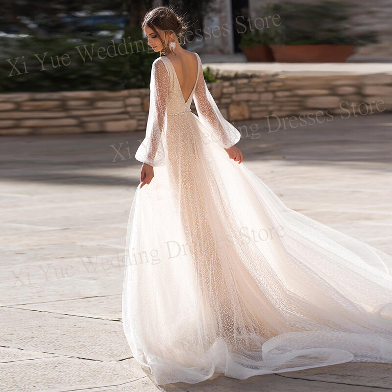 Женское свадебное платье It's yiiya, белое блестящее платье трапециевидной формы без рукавов с глубоким V-образным вырезом и длинными рукавами-фонариками на лето 2024