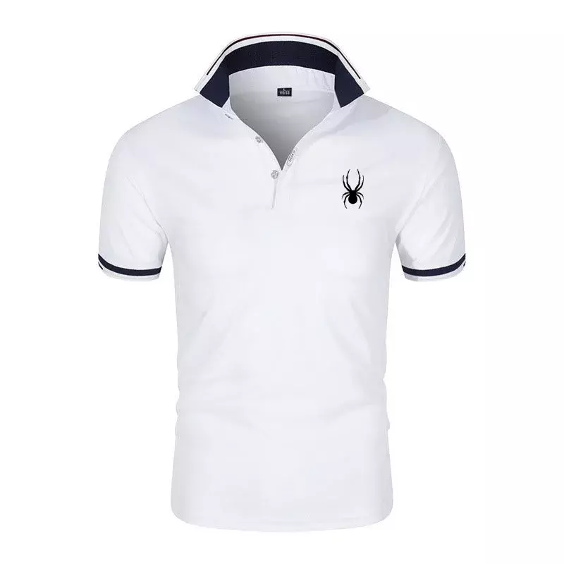 Męska haftowana koszulka polo z krótkim rękawem, dopasowana koszulka polo, klapa, casualowa moda biznesowa, lato nowy styl2024