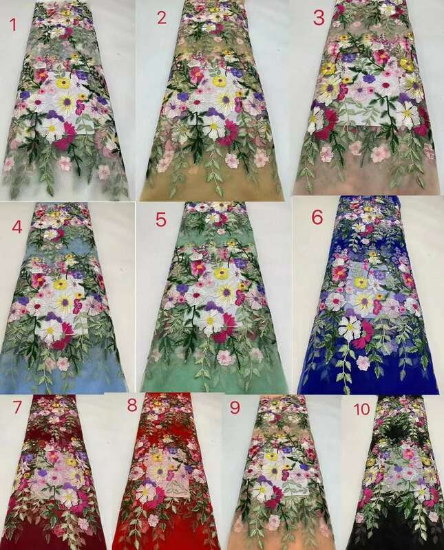 ผ้าลูกไม้ปักลายดอกไม้แบบไนจีเรีย2024สำหรับงานแต่งงานผ้าปักลาย3D สไตล์แอฟริกันไนจีเรีย