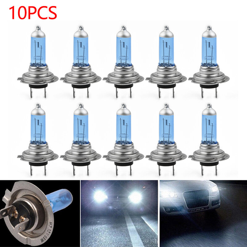 Bulbos brilhantes super dos faróis do carro do halogênio, luzes de estacionamento, lâmpada, xênon, branco, 6000K, H7, 12V, 55W, 10 PCes