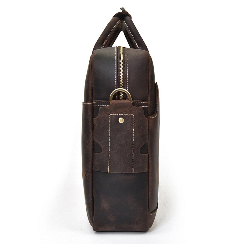 Men's Crazy Horse Genuine Leather Briefcase Cowhide Business Handbag Cow Leather 15.6" Laptop Portfolio Male Shoulder Bag
