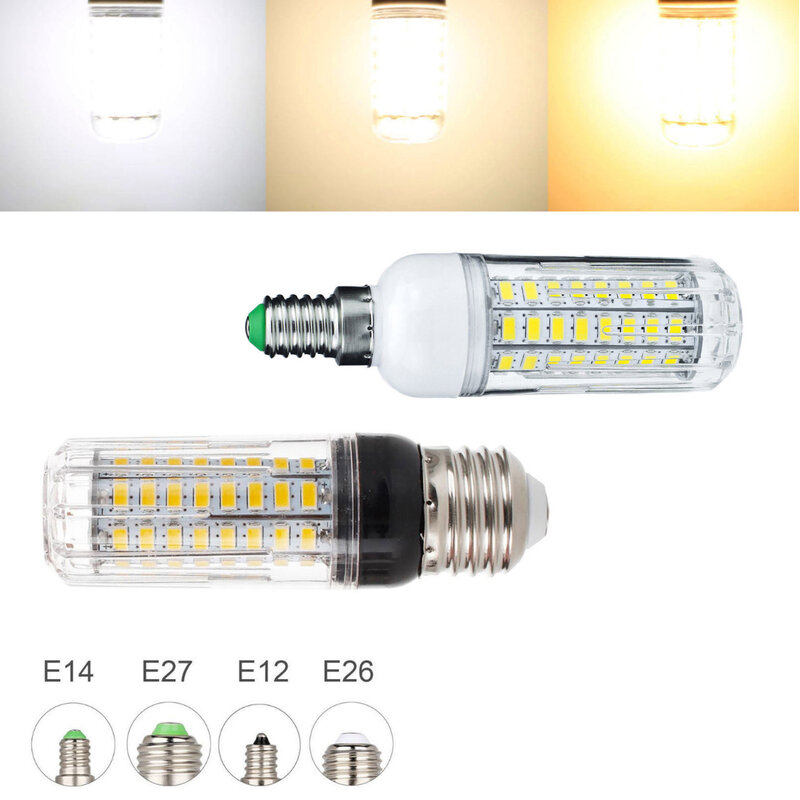 Bombillas LED de maíz regulables de 20W y 12V, 72LED, 5730 SMD, de bajo voltaje, E27, E26, E12, E14, B22, lámparas blancas brillantes de mesa