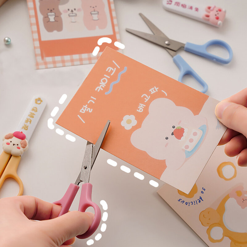 Kawaii Cartoon Scissors with Protective Cover DIY Safety Scissors Paper Cutter for Kids Korean Stationery School Office Supplies