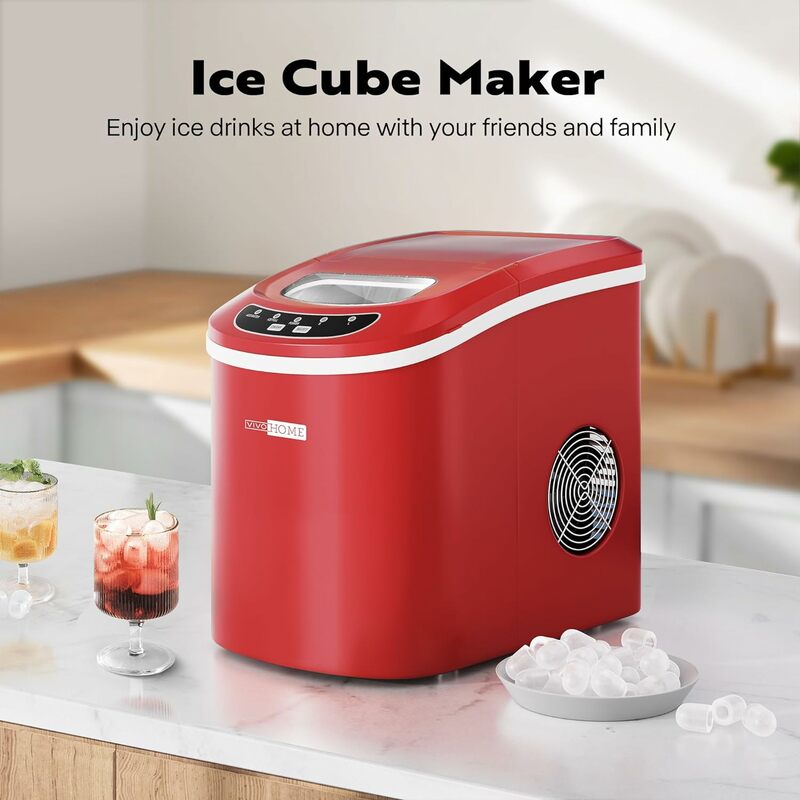 VIVOHOME-máquina para hacer cubitos de hielo, dispositivo con cuchara de mano y autolimpieza, 26lbs/día, 9 cubitos de hielo en 6 minutos