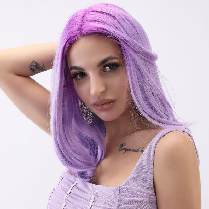 Smilco Omber Purple Synthetic Lace Front Short Straight Bob Wigs For Women Invisible Lace Front Preplucked Wig Heat Resistant