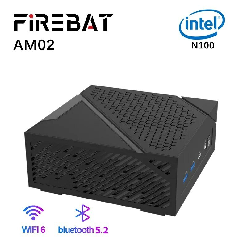 Firebat AM02คอมพิวเตอร์ขนาดเล็ก Intel N100 CPU 4คอร์4เธรดเดสก์ท็อปคอมพิวเตอร์8GB 16GB 256GB WIFI6 DDR4 BT5.2 HDMI RJ45 MiniPc