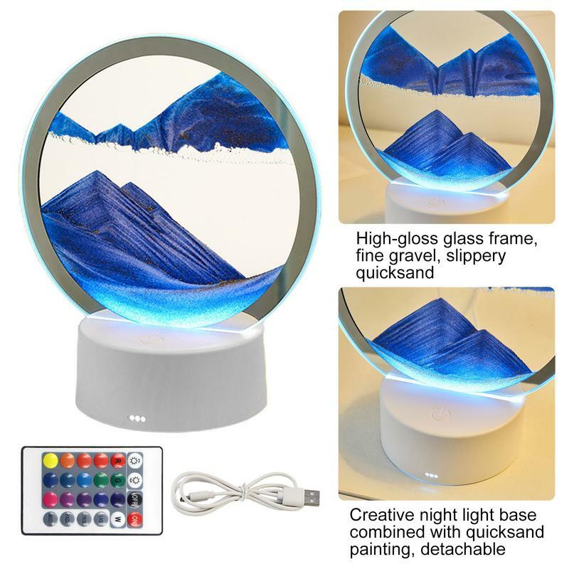 3D Moving Sand Art Lamp, Movimento de líquidos, Carregamento USB, Quicksand Lamp Decor, Desktop Ornaments, Criativo para sala de estar