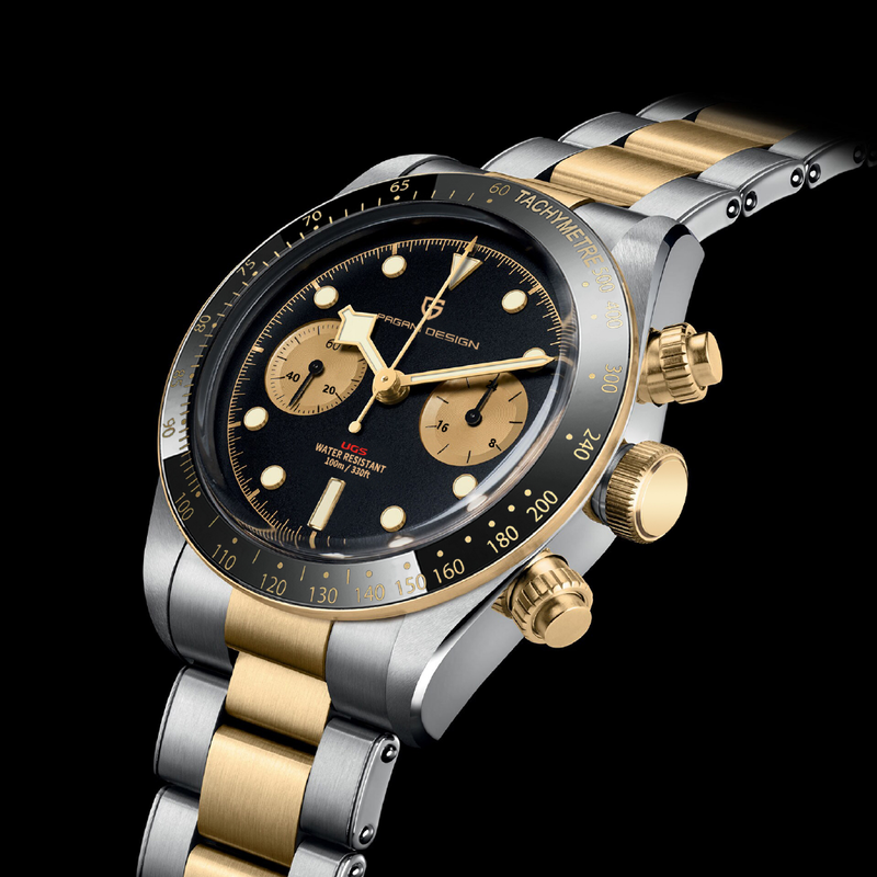 PAGANI DESIGN Gold Dial Relógio De Quartzo De Luxo Para Homens Esporte Cronógrafo Sapphire vidro 100M Impermeável Homens Relógios Relógio Homem