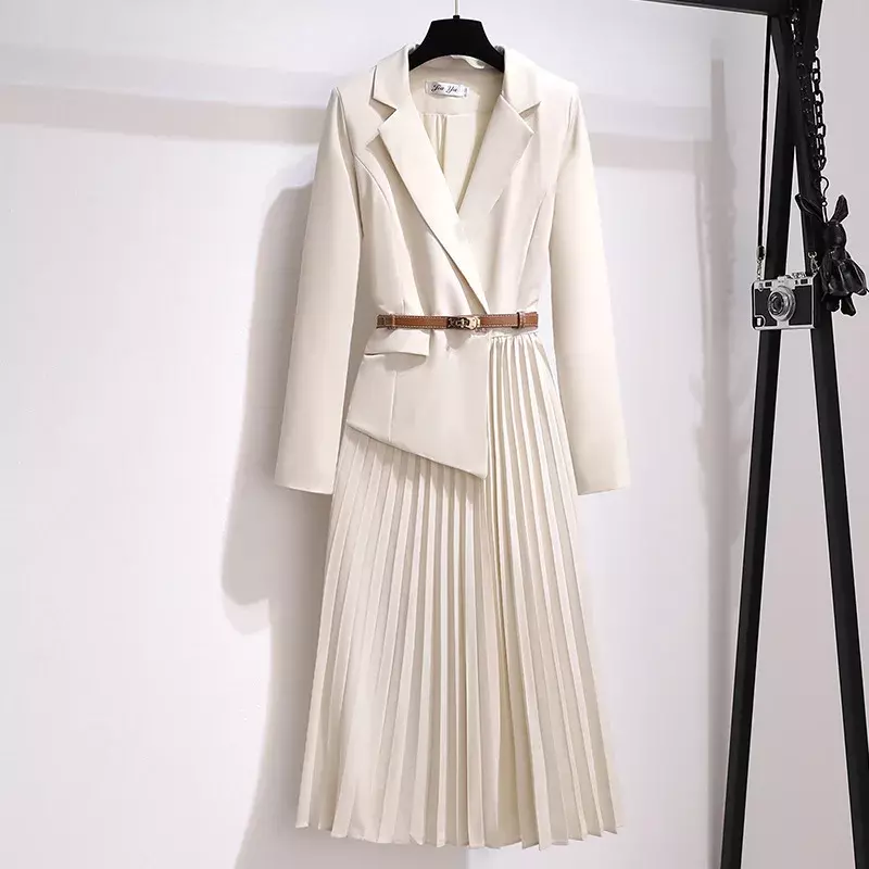 Chaqueta larga de algodón con cinturón para mujer, traje Formal de oficina, trabajo de negocios, abrigo Maxi, 1 pieza