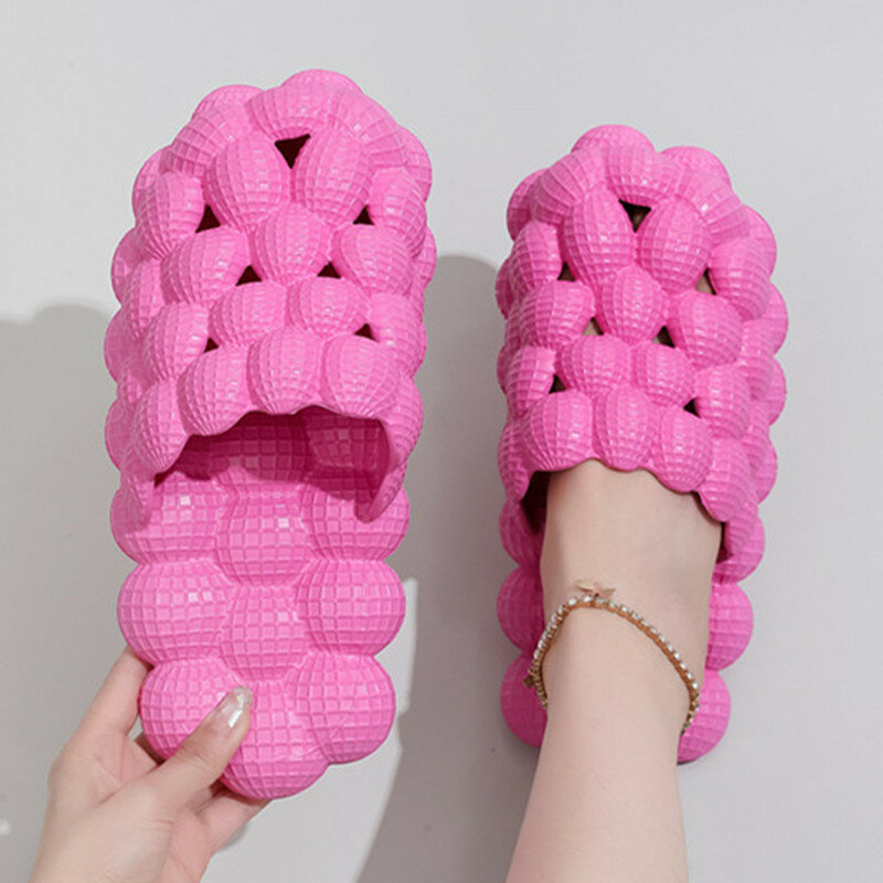 Zapatillas de fondo suave y grueso para mujer, sandalias de lichi con masaje de burbujas, de Color sólido, para verano, 2023