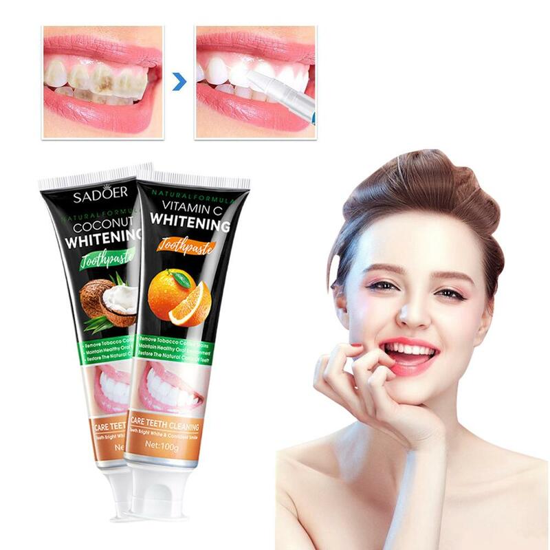 100g Oral Vitamin C Toothpaste White Activated Charcoal Reduce Toothpaste Whitening Bad Tooth Breath Teeth Toothpaste Stain Q6E2